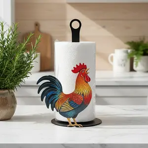 Farmhouse Rooster Paper Towel Holder for Kitchen - Rustic Metal Decorative Countertop Paper Towel Dispenser Standing, Country Kitchen Decor & Housewarming Gift Idea. Desktop Organizer for Countertop, Island, Dining Table, Unique Mother's Day Gift