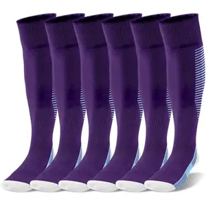 Knee High Soccer Socks 6 Pairs,Unisex-adult Athletic Compression Socks for Football/Baseball/Softball,and More(purple 6-pair), Large