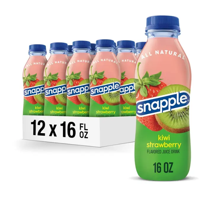 Snapple Kiwi Strawberry Juice Drink, 16 Fl Oz Recycled Plastic Bottle, Pack Of 12, All Natural, No Artificial Flavors Or Sweeteners, Contains 3% Real Juice