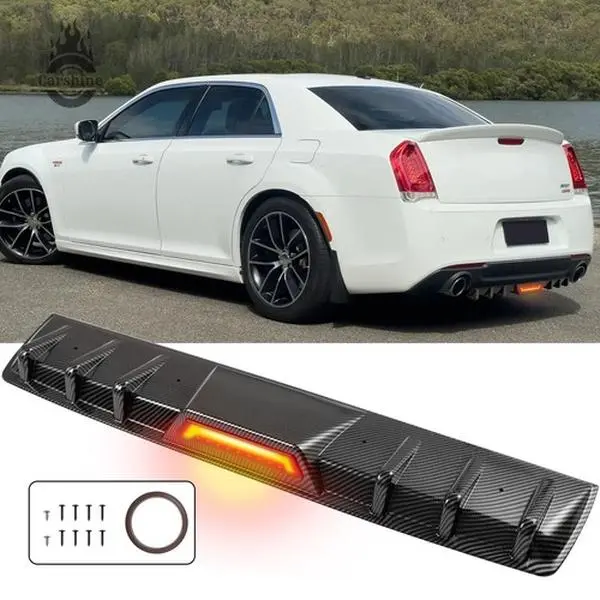 For Chrysler 300 300C Rear Bumper Diffuser Spoiler w/LED Tail Brake Light Carbon Fiber