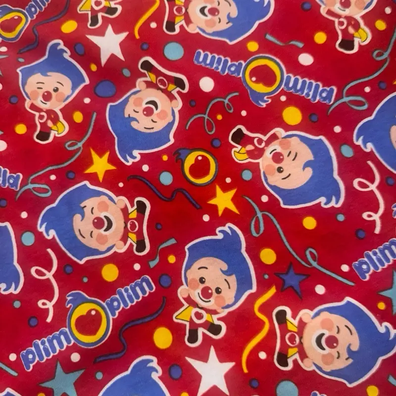 Plin Plin Fabric Printed Red with Fun Clown Patterns and Stars for Kids
