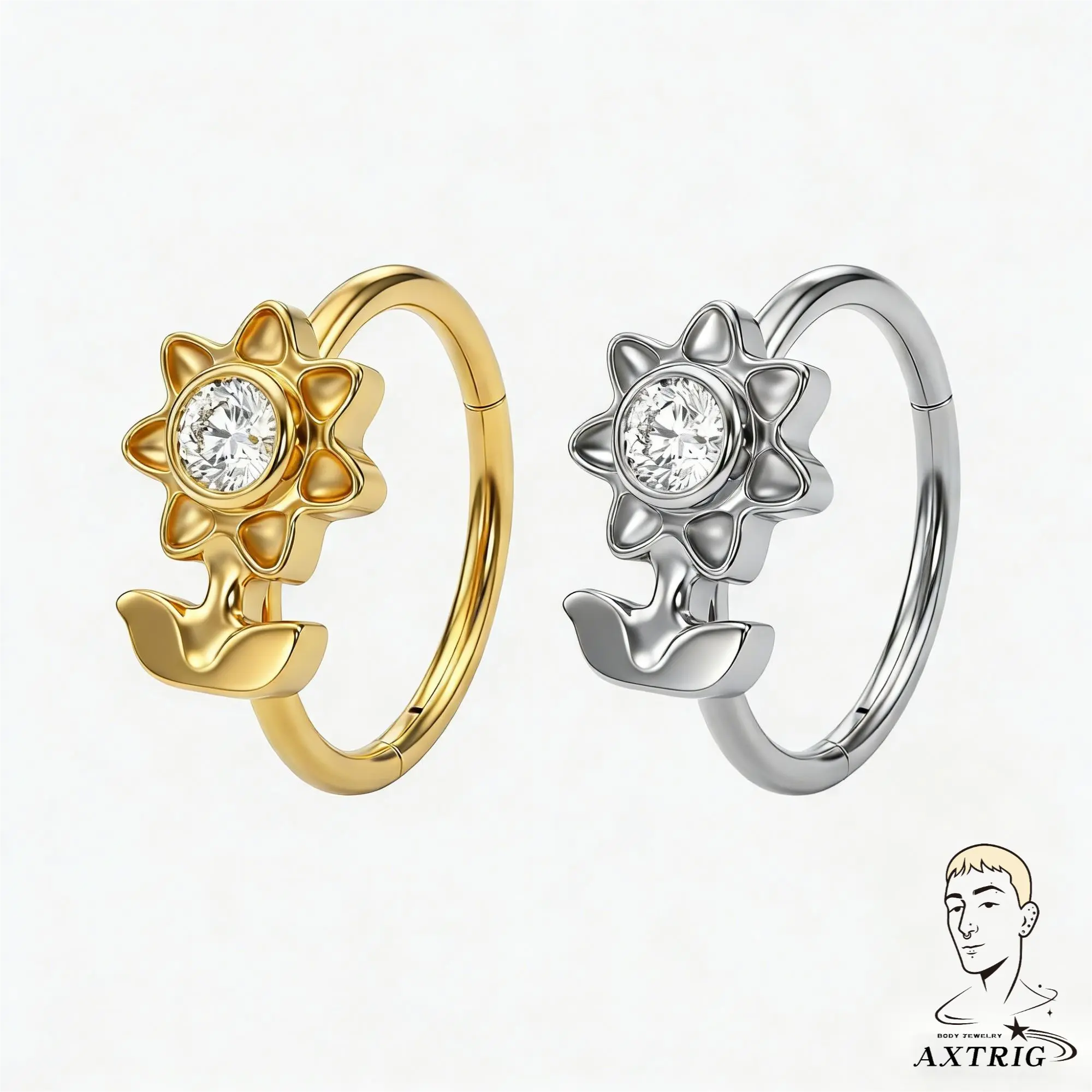 Implant-Grade 20G ASTM F136 Titanium Sunflower Nose Hoop, 8mm Small Nose Ring Piercing Jewelry, Casual Everyday Wear, No Tools Required, Unisex, Nose Jewelry, Body Jewellery