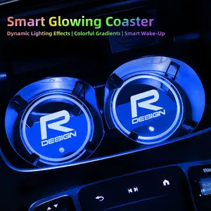 2Pcs Car LED Luminous Water Cup Coaster Colorful Coaster Lamps For Volvo Rdesign XC90 V90 V60 XC60 V40 EC40 EX40 S80 S60 S90 C40 XC40 V70 XC70 C30 C70 EX90 Car Interior Accessories