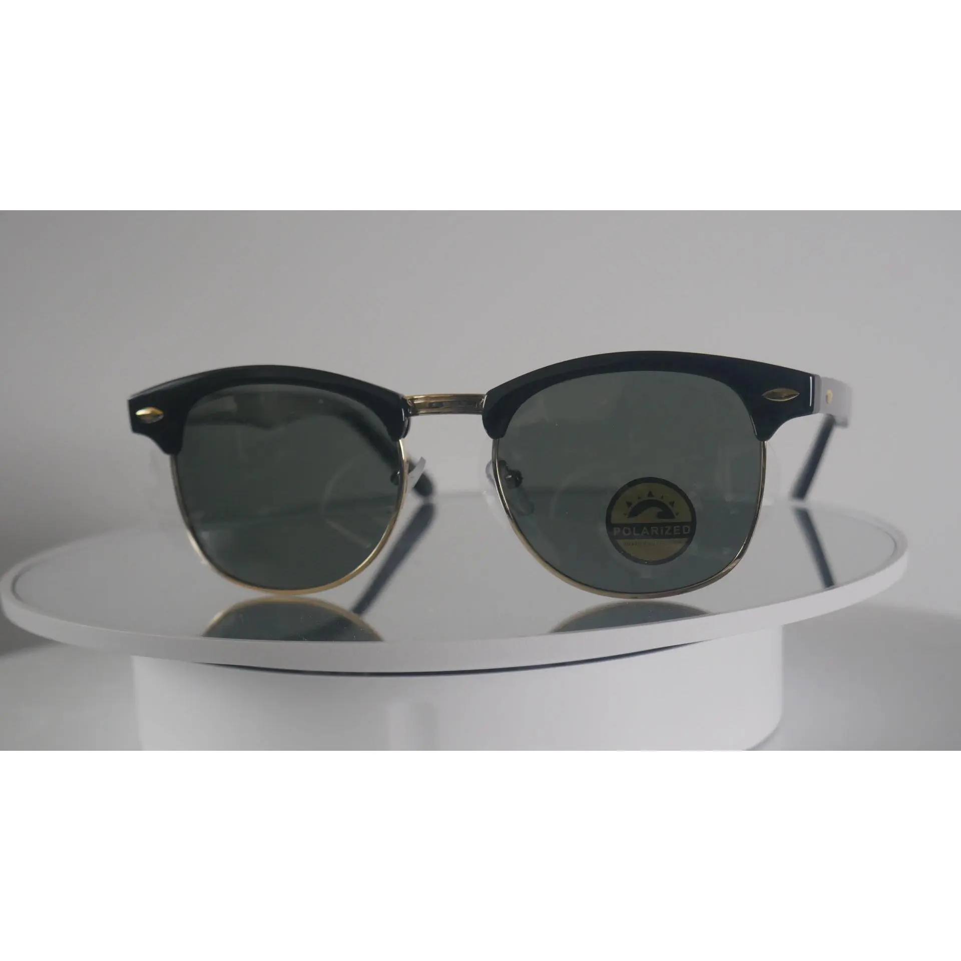 Zoe Classic Clubmaster Polarized Sunglasses - Black Acetate