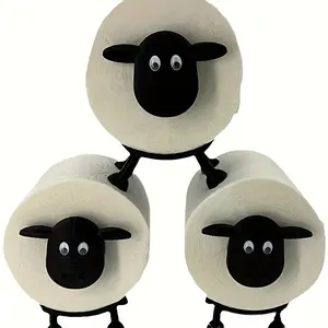 3pcs Cute Animal Toilet Paper Holder Set, Humorous Bathroom Decor Stand-Up Napkin Dispenser, Sheep Design, Bathroom Decorations