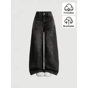 Vintage Loose Jeans Wide-Leg Jeans Korean Street Fashion Long Pants Vintage 2000s Style Girl Winter Clothing Back to School Loose Jeans Black