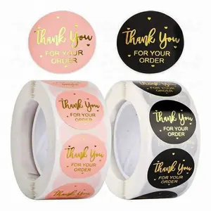 500 Sheets Gold Foil Thank You Stickers, & Order Closure Labels, 1 Inch Adhesive Tags for Gift Decor, Party Boxes, Cake Shops