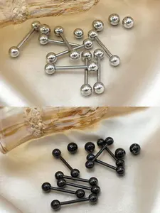 12pcs Nipple Bars Tongue Rings With Replacement Balls 12mm 14mm 16mm 18mm 316L Stainless Steel Externally Threaded Straight Barbell Body Piercing For Women Men Silver Black Piercing Jewelry