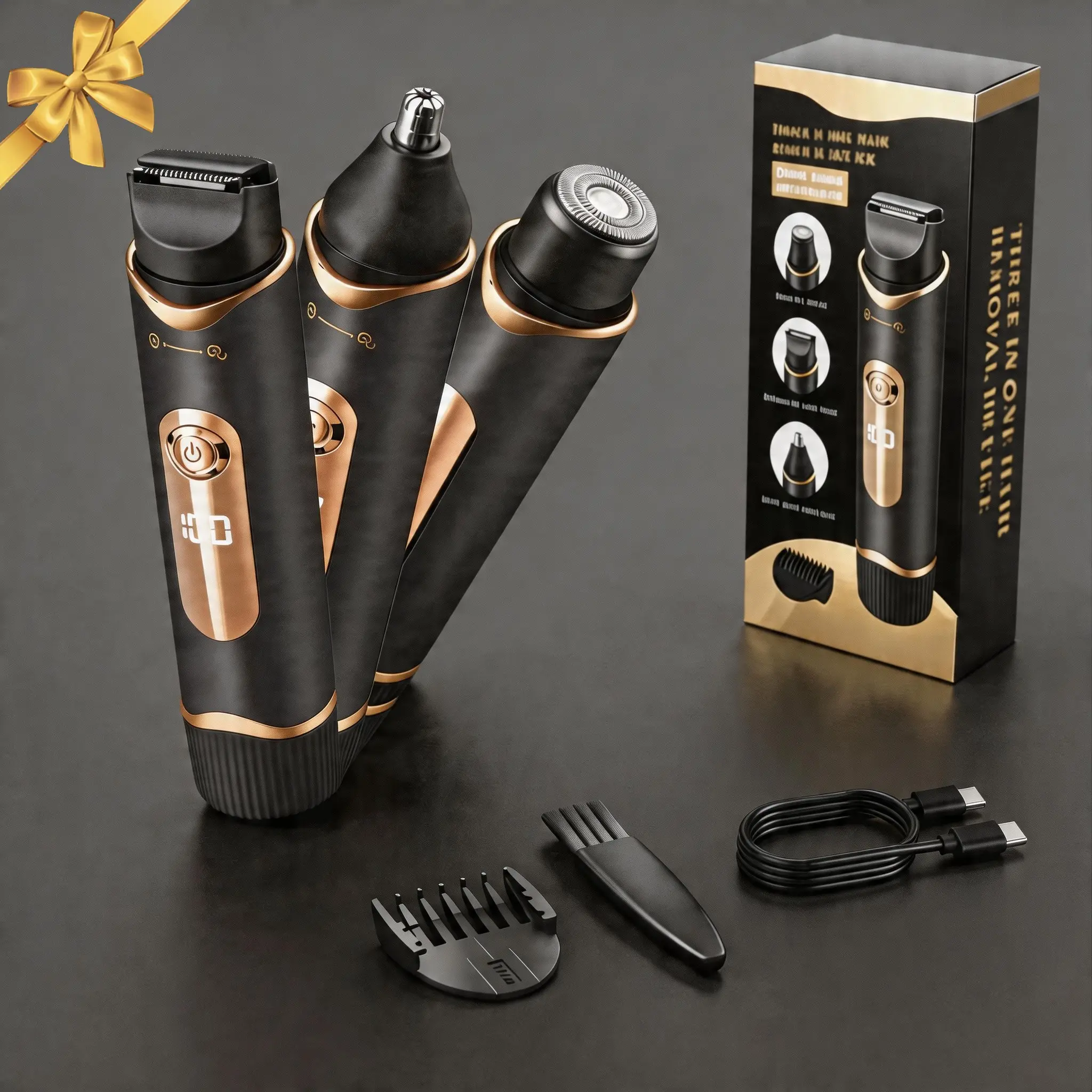 Three-In-One Multifunctional Trimmer, Pubic Trimmer, Beard Eyebrow Nose Hair Trimmer; Type-C Usb Charging, Unisex Grooming Hair Removal Tool.