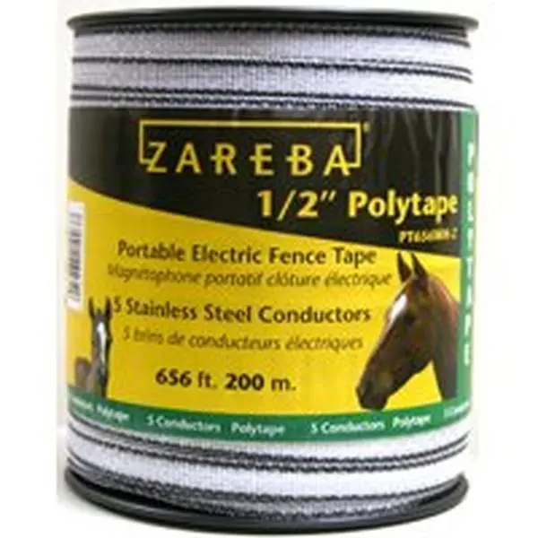 Zareba PT656WH-Z Outdoor White Fence Polytape - 0.5 In., 5 Conductor Strands, 656 Ft (200 m), 0.28 lbs, 18.5 x 12.5 x 7 in, Highly Visible, Easy to Install
