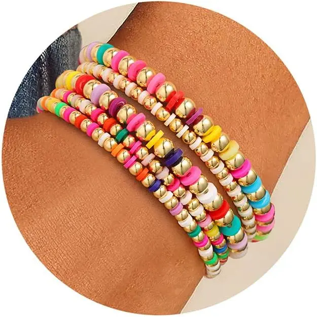 Graduation Gift  Gold Beaded Bracelets for Women - Dainty 14K Gold Plated Beaded Ball Pearl Cross Bracelet Set Stack Stretch Bracelet for Women Trendy Non Tarnish Adjustable Jewelry Gifts
