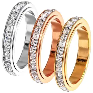 3-Piece Crystal Spinner Ring Set for Women, Gold Silver Rose Gold Stackable Band Rings, Anxiety Fidget Rings for Daily Wear,Stackable Jewelry Gift for Women Valentine’s Day gift