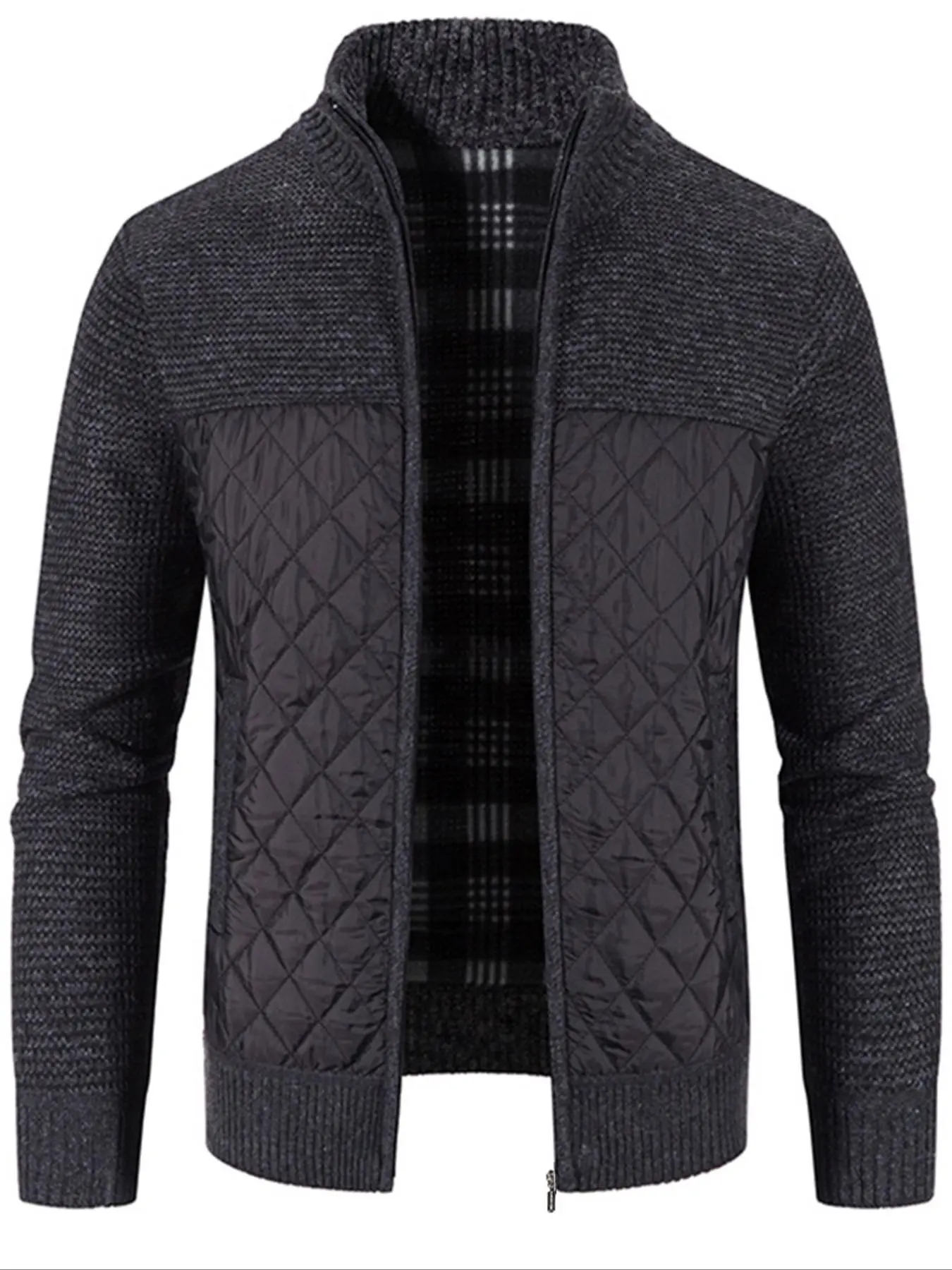 Men's Solid Color Pocket Zipper Stand Collar Plain Knitted Cardigan, Regular Fit Casual Long Sleeve Jacket for Spring & Fall,  Fall Clothes, Menswear Knitwear for Daily Wear, Knitwear Tops, Casual Fitted Knitwear
