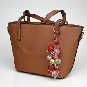 Red and Gold Glam Beaded Bag Charm - Bag Keychain
