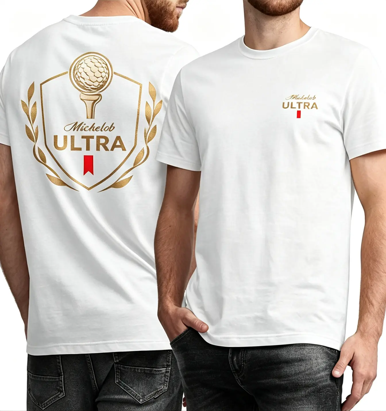 Michelob Ultra Golf T-Shirt Vintage Beer Logo Back Print Short Sleeve Tee for Men