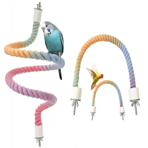 3 PCS Bird Perches for Cage Set - Stain-Resistant Gradient Cotton Rope or Tug Toy, Detachable Metal Double Bird Cage Swing, 3 Sizes Climbing Accessory for Parrots