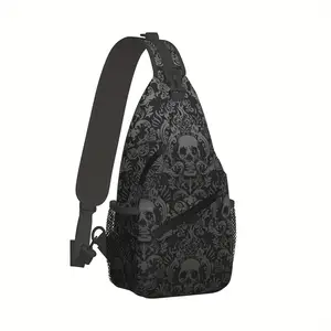 [Made in US] Crossbody Chest Bag Hiking Backpack Victorian Gothic Black Skull Bag Folding Large Capacity Fashion Durable Can Be Used For Shopping, Work, Travel Leisure Beach Bag Fishing Backpack