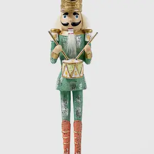 Christmas Nutcracker with Drum in Peachy Pink Green and Gold Festive Holiday Decor