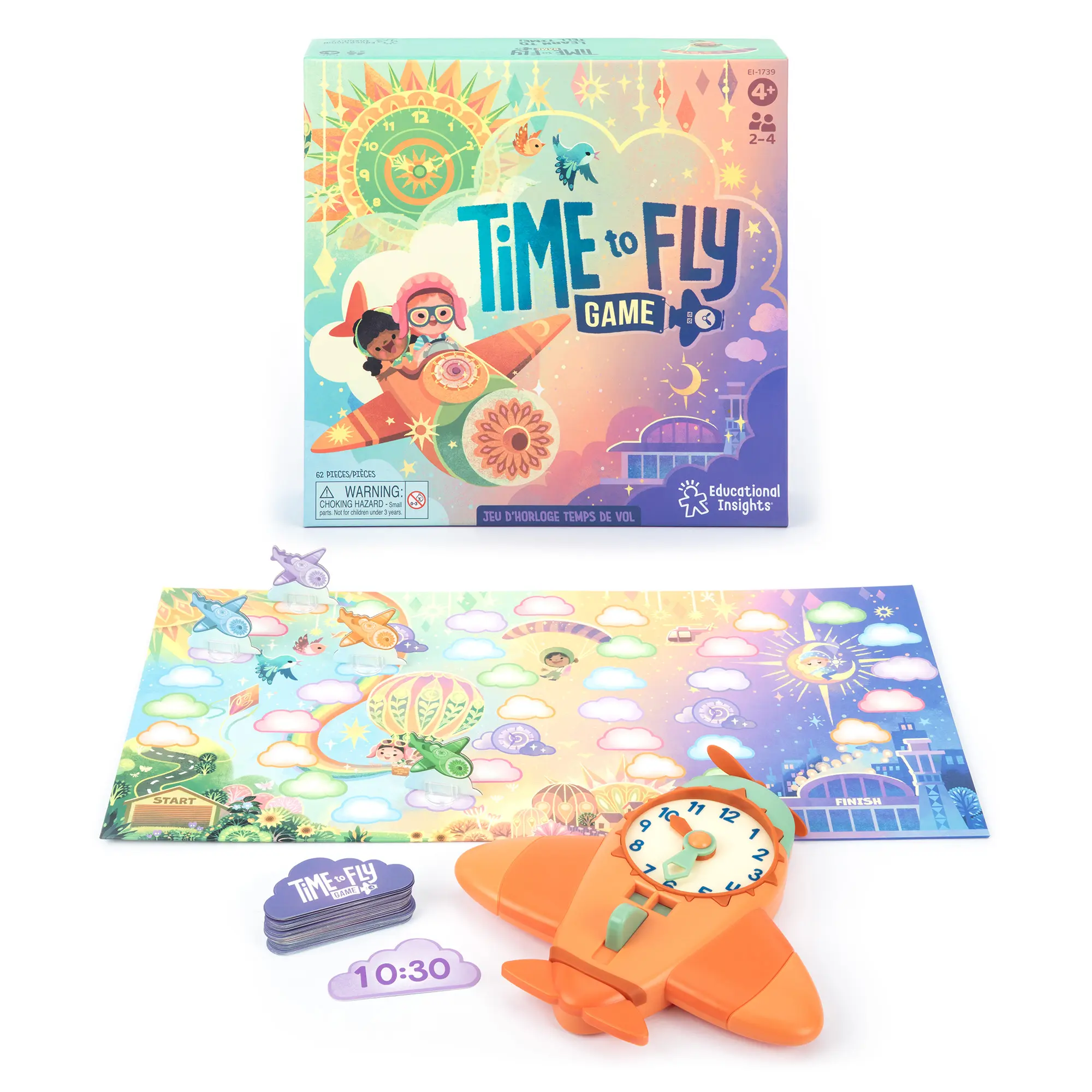 Educational Insights Time to Fly Clock Game. Analog Clock with Time Cards. Perfect Gift for 4-8 Years Old to Practice Telling Time and Enjoy Group Play! Ages 4+