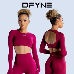 Dfyng Dynamic Long Sleeve Crop Top – Seamless Compression Workout Top with Thumbholes & Sculpting Fit