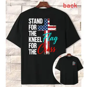 Graphic T-Shirt Featuring American Flag Cross with Text Accent