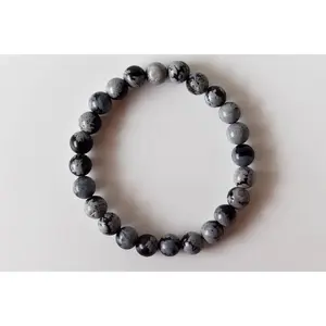 Snowflake Black Obsidian Crystal Bracelet 6mm and 8mm