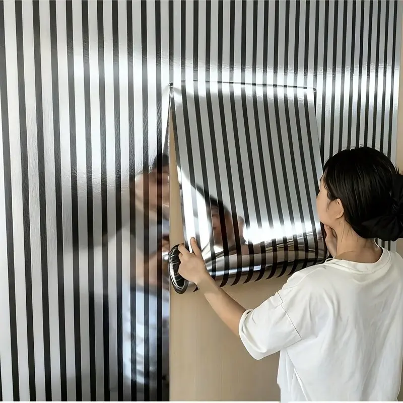2 Rolls 2.5mm Self-Adhesive Gold Foil Grid Stripe Wallpaper, Mirror Wall Stickers, Wall Decal, Adhesive Decals, Reflective, Mirror Effect, Easy to Apply, Decorative Home Decoration, Unique Wall Decor