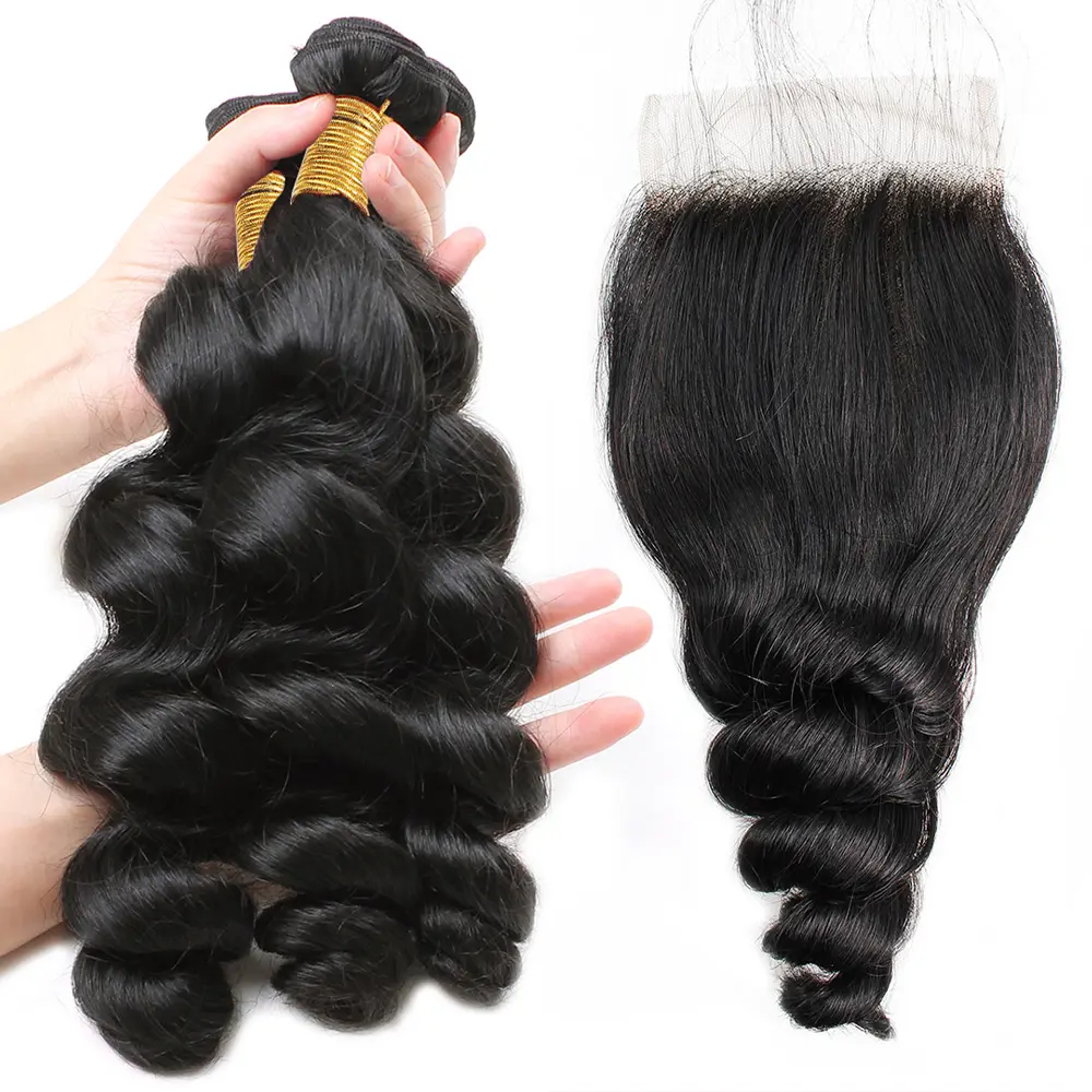 Loose Wave Human Hair Bundle with Closure Brazilian Virgin  display picture 2