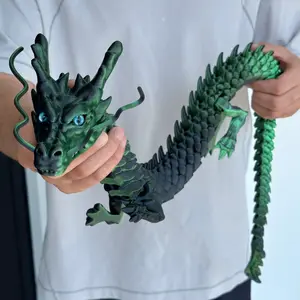 35.43-in Glam 3D-Printed Dragon Sculpture with Eyes, Black-Green Home Decor, Christmas Gift Figurine