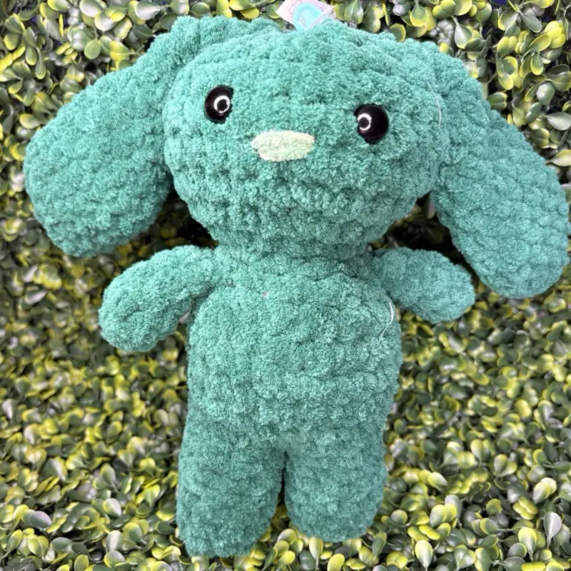 Handmade Amigurumi Crochet Green Bunny Plush - Soft Yarn Stuffed Animal, Cute Gift for Knitting Enthusiasts