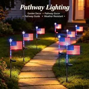 1/2/4pcs Independence Day flag ground mounted lights, solar powered ground mounted lights, solar powered garden decoration lights, American flag ground mounted lights, July 4th party gathering decoration lights, suitable for use in gardens, lawns
