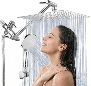 Shower Head, 8 Inch High Pressure Rainfall Shower Head/Handheld Shower Combo with 11 Inch Extension Arm, 9 Settings Adjustable Anti-leak Shower Head with Holder/Hose, Height/Angle Adjustable