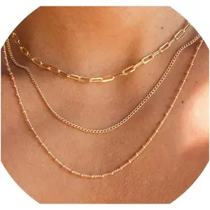 Waterproof Gold Necklace Layered Necklaces for Women Non Tarnish,14k Gold Plated Stainless Steel Dainty Stack Thin Chain Necklace Set for Women Gifts Jewelry