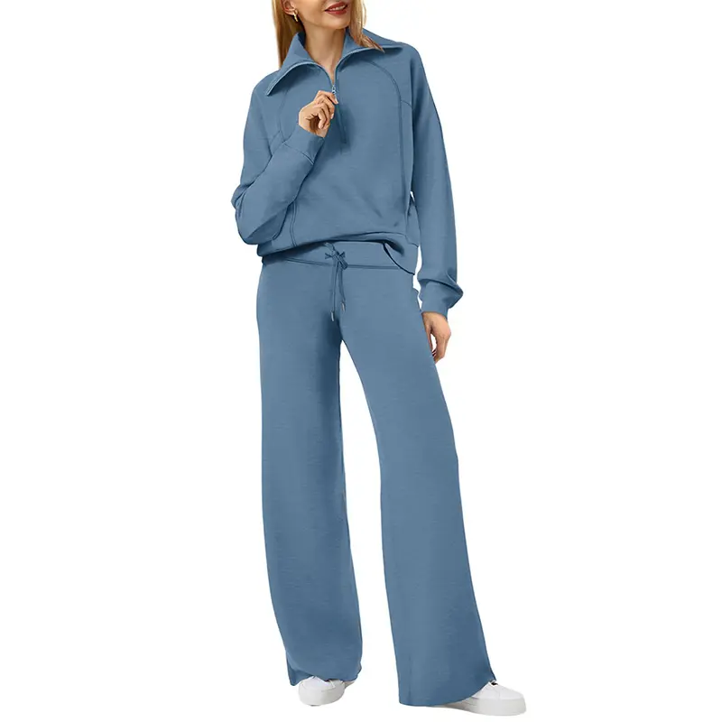 OFEEFAN Lounge Sets For Women 2025 Half Zip Sweatshirt And Wide Leg Sweatpant 2 Piece Outfits Sweatsuit Tracksuit