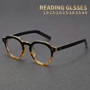 Men's Retro Round Reading Glasses, Anti-Blue Light Lightweight PC Full Frame, Casual Daily Use for Books and Computers, High Quality Eyewear
