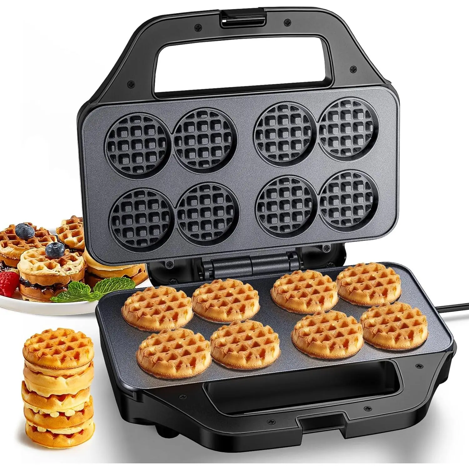 Mini Waffle Maker Machine, 8 Small Waffle Bites, Nonstick Waffle Iron with Quick Heat-Up, Easy Breakfast Makers for Home, Family, Snacks or Desserts