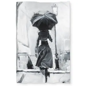 Begin Home Decor C1DCTXLW3312C0 Woman Running in the Rain Monochrome Twin Size Extra Long Duvet Cover - Home Decor