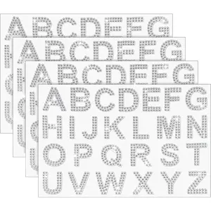 104 Letters 4 Sheets Rhinestone Letter Stickers,Flash Iron Sticker,  Border Sticker,DIY Decorative self-Adhesive Sticker,  for suitcases, laptops, scrapbooks,Books, Hats,Clothing