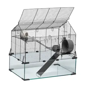 Hamster Cage 360 Viewing, Small Animal Habitats, 22.8x15x21.3in, Mouse Cages with Bottle, Portable Hamster House for Rats & Guinea Pigs Metal-20x25 inch