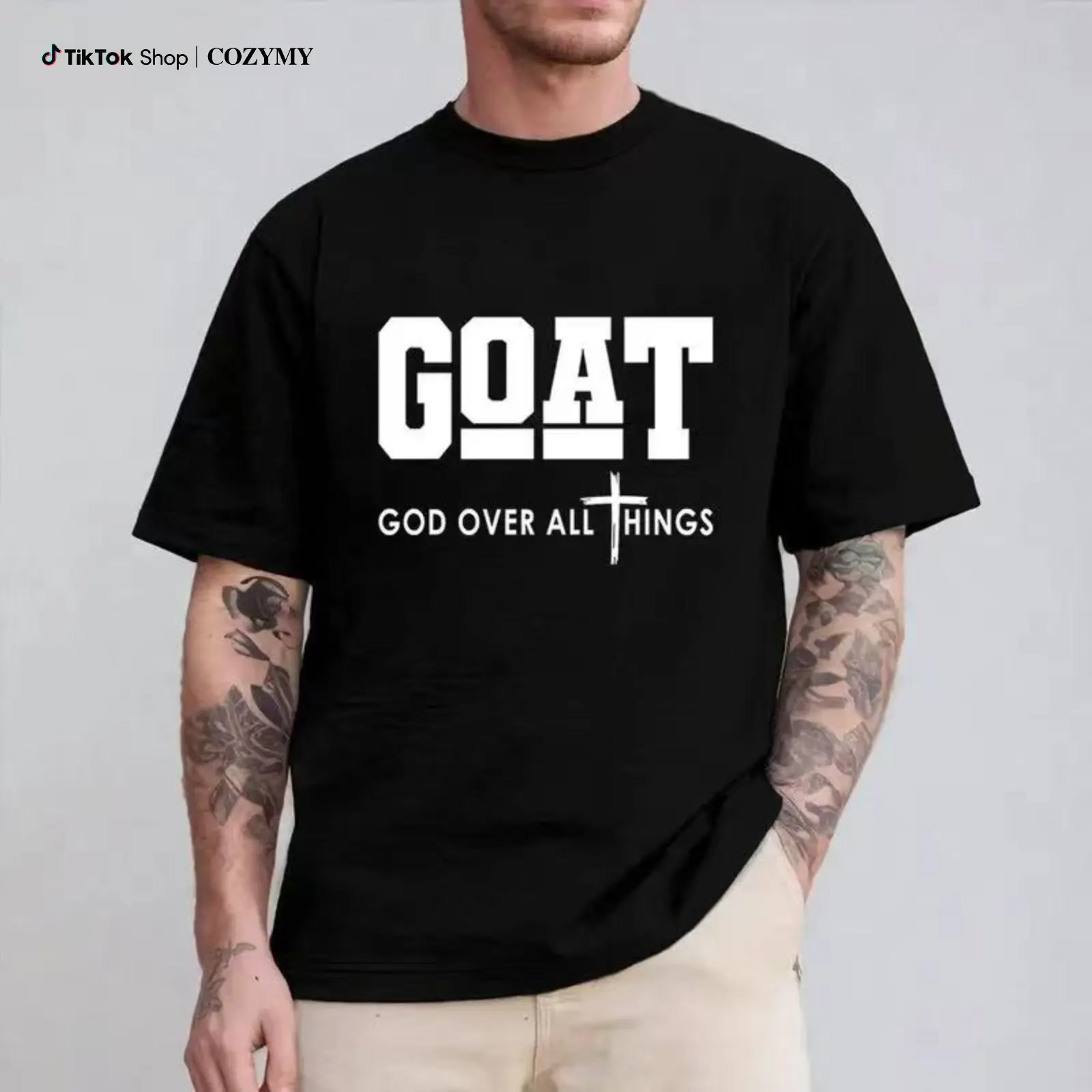 Goat God Over All Things Shirt Casual Style Crew Neck Short Sleeve T-Shirt Tops Trendy for Unisex, Perfect Gift