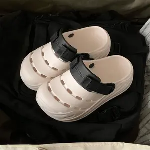 Men's Thick Soled Beach Slippers with Adjustable Heel Strap, Breathable Hole Design, Women's Anti Slip EVA Garden Shoes