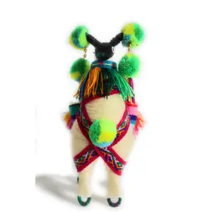 Wool Multicolor Llama Figurine. Peruvian Folk Art. 7.5" Tall