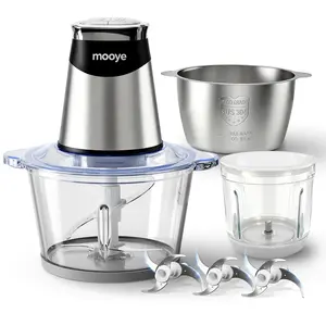Mooye Food Processors Multifunctional Food Chopper  Bowls(8Cup+8Cup+3Cup) with Powerful Copper Motor  | Grind Meat, Veggies & Garlic|Nuts | Easy to Clean | Perfect for Home Cooking