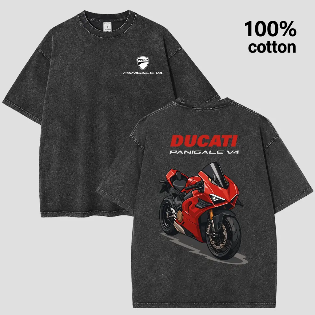 Vintage Washed Ducati Panigale V4 T-Shirt - 100% Cotton Graphic Tee