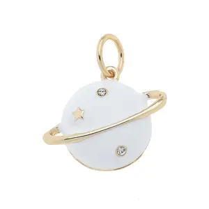 Saturn Rhinestone Planet Charm in White