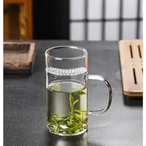 All-in-One Moon Glass Cup Thickened Tea Cup with Filter Crescent-Shaped Tea Cup Large-Capacity Tea Infuser 350ML/12OZ Clear Glass Drinkware