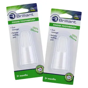Brilliant Baby Finger Toothbrush - Silicone Gum Massager and Teether Brush for Babies and Toddlers - Kids Love Them, Clear, 2 Count (02551C)