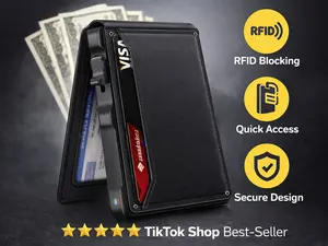 Minimalist Men’s Slim Wallet: 9 - 13 Cards, Money Clip, ID Window.RFID - Blocking, Aluminum Bifold Pop - Up