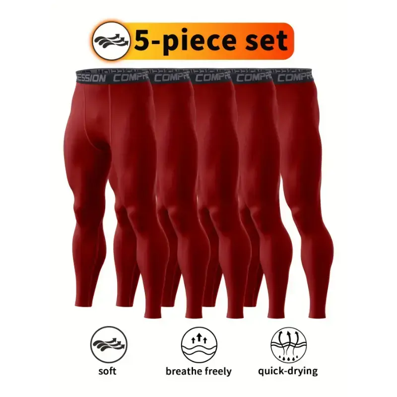 Breathable Quick-Dry Men's High-Performance Compression Leggings - Stretchy Polyester/Elastane Blend, Soft & Durable for Running, Gym, Sports & Training - Red, Workout Leggings Breathable Quick-Dry Men's High-Performance Compression Leggings - Stretchy Polyester/Elastane Blend, Soft & Durable for Running, Gym, Sports & Training - Red, Workout Leggings