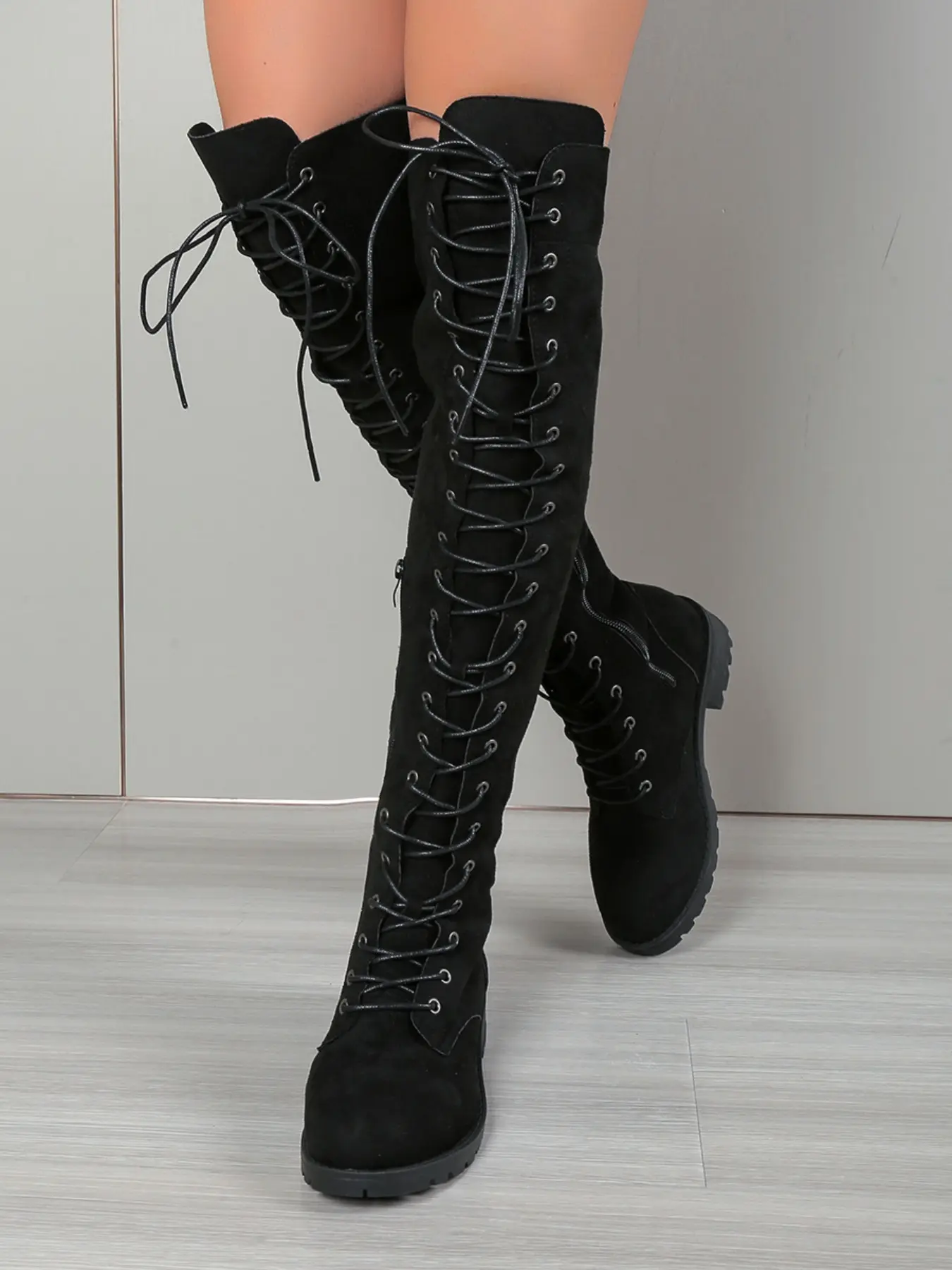 Women's Plain Lace-Up Low Block Heel Over-The-Knee Boots, Boots Heels, Fashionable Footwear for Casual and Formal Occasions, Trendy Style for Modern Women